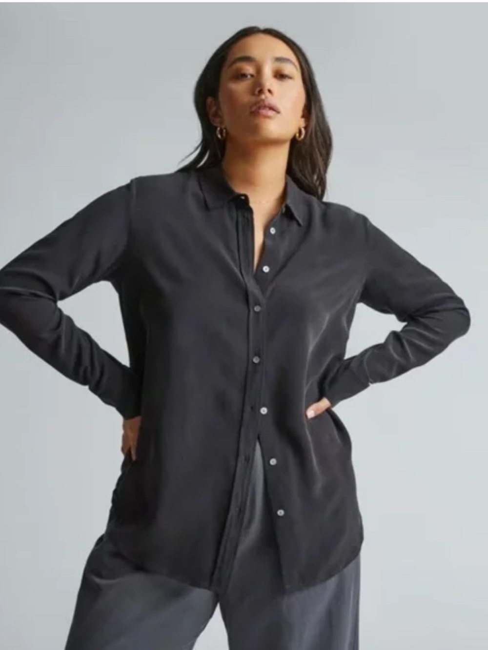 Everlane the must have shirt in washable silk black size 16 new